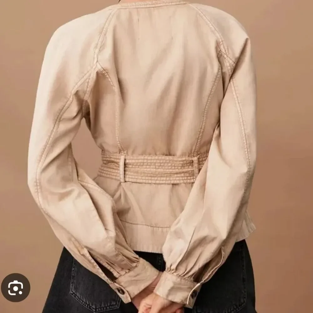 By Anthropologie Belted Round Neck Utility Jacket Tan Brown Size XL Sand Sable - Picture 5 of 15